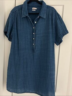Faherty Organic Cotton Short Sleeve Henley Tunic Dress - Indigo Blue - XXL